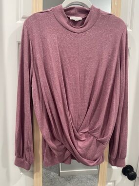 LOFT Dusty Rose Twist-Front Long Sleeve Top